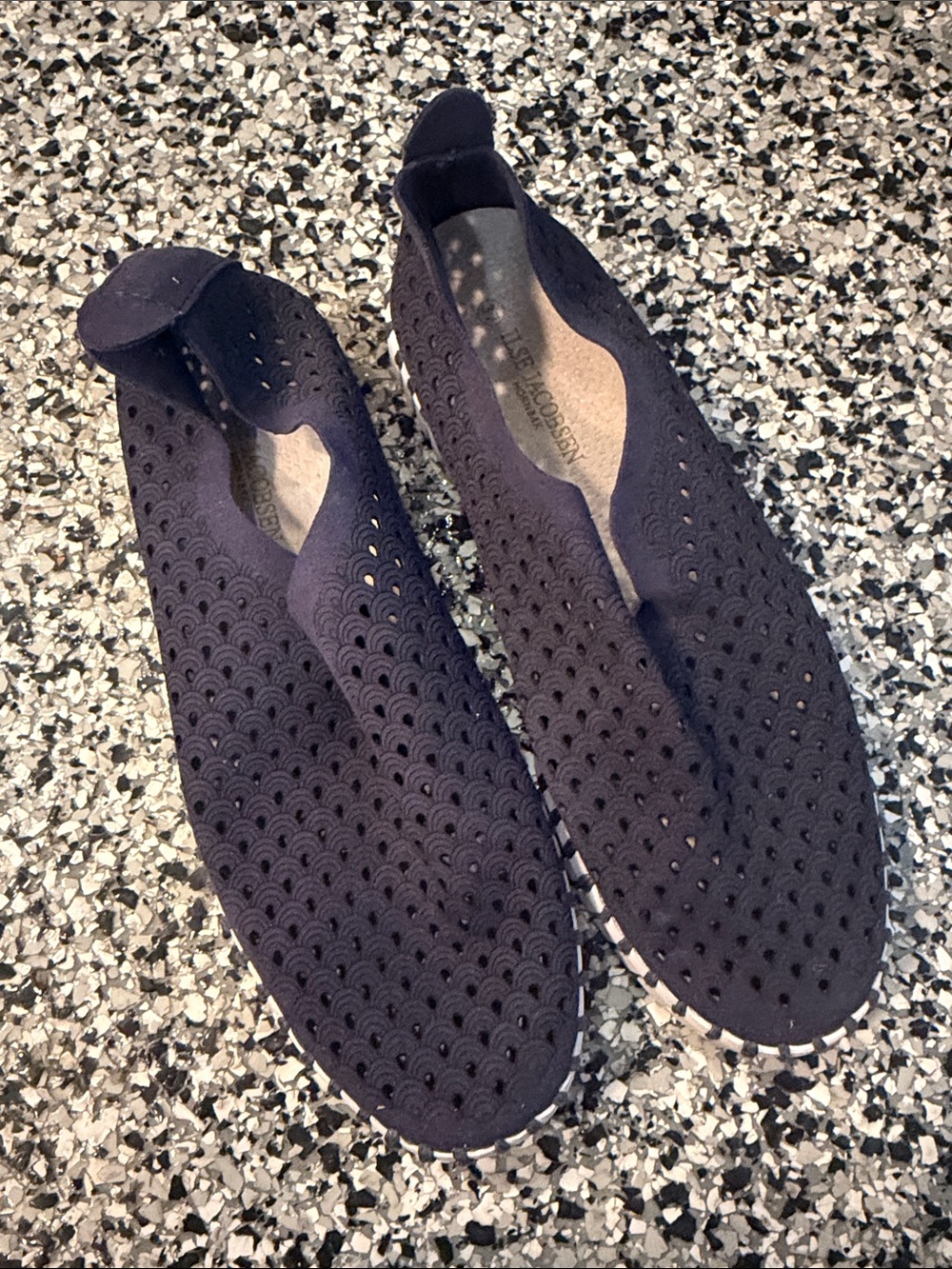 Ilse Jacobsen Navy Perforated Slip-On Flats